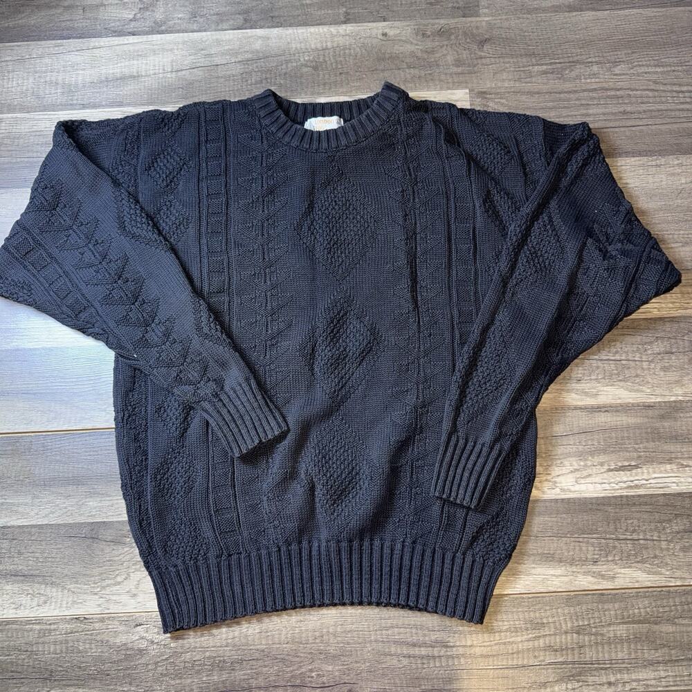 Vintage London Fog Sweater Mens Large USA Made Textured Knit Crewneck Cotton 90s